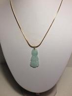 Goudkleurige ketting met jade Kwan-yin, Overige materialen, Verzenden, Nieuw, Met edelsteen