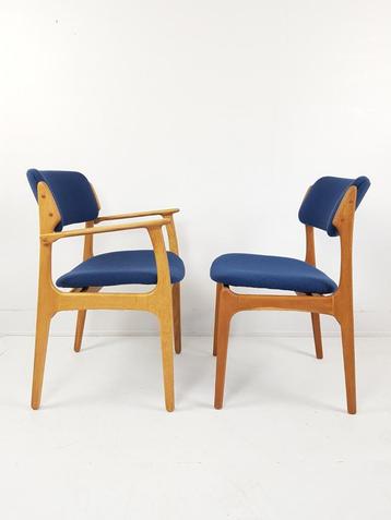 Vintage Deense stoelen Erik Büch | ploegstof blauw SETPRIJS beschikbaar voor biedingen