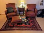 2 cognac leren fauteuils, Ophalen, Zo goed als nieuw, 50 tot 75 cm, Leer