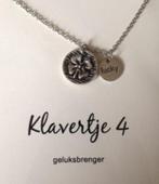 Klavertje vier verzilverd hangertje aan ketting, op cadeauka, Sieraden, Tassen en Uiterlijk, Kettingen, Verstelbaar, Verzenden