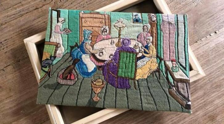 Bijzonder borduurwerk in tres petit point, Antiek en Kunst, Antiek | Kleden en Textiel, Ophalen of Verzenden