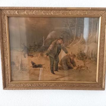 Antieke prent jacht/stroperij 1850 beschikbaar voor biedingen