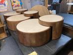 Salontafel set hazel beige marmer mangohout lichte b keuze, Ophalen, 50 tot 100 cm, Rond, Nieuw