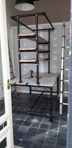 Dubbel bureau van steigerbuizen, Huis en Inrichting, Bureaus, Ophalen, Gebruikt, Bureau