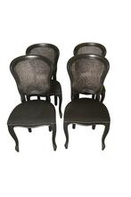 4 zwarte Queen Anne Eetkamerstoelen met Webbing, Ophalen, Gebruikt, Queen Anne – klassiek, vintage, cottagecore, Parisian chic