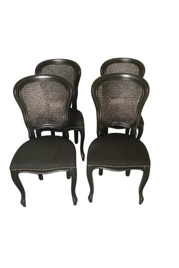 4 zwarte Queen Anne Eetkamerstoelen met Webbing beschikbaar voor biedingen