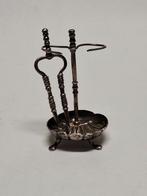 Antiek zilveren miniatuur haardstel met kolentang, Antiek en Kunst, Ophalen of Verzenden, Zilver