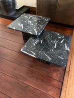 Vintage Zwart fossiel Marmeren Bijzettafels / salontafel, Ophalen, Minder dan 55 cm, Gebruikt, Vierkant