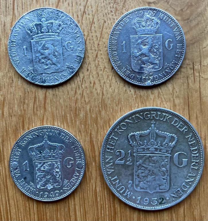 Zilveren Nederlandse munten Wilhelmina, Postzegels en Munten, Munten | Nederland, Setje, 1 gulden, Koningin Wilhelmina, Zilver