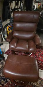 Stressless Fauteuil Leer Bruin + Hocker, Huis en Inrichting, Ophalen, Minder dan 50 cm, Metaal, 75 tot 100 cm