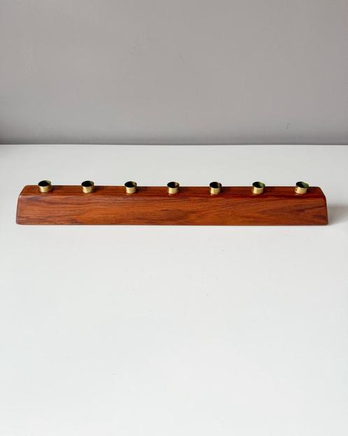Vintage kandelaar | Teak en messing, Huis en Inrichting, Woonaccessoires | Kandelaars en Kaarsen, Zo goed als nieuw, Kandelaar
