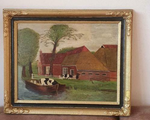 Schilderij hout Giethoorn molenweg ? gesign J S Gaander (?)., Antiek en Kunst, Kunst | Schilderijen | Klassiek, Ophalen