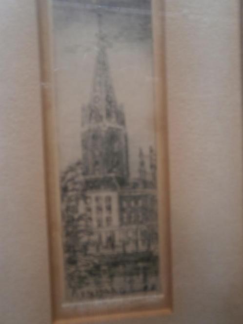 GROTEKERK Den Haag, Mini etsje van Eug. .RENSBURG, Antiek en Kunst, Kunst | Etsen en Gravures, Ophalen of Verzenden