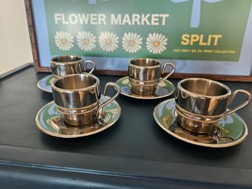 4x espressokopjes koffiekopjes RVS inox zilver vintage retro beschikbaar voor biedingen