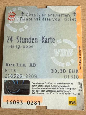 OV ticket 24 uur Berlijn zone AB 5 personen beschikbaar voor biedingen