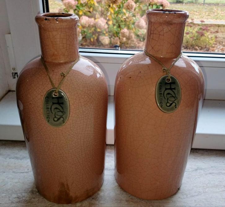 2 Grote Zalmkleurige Vazen, Huis en Inrichting, Woonaccessoires | Vazen, Zo goed als nieuw, Overige kleuren, Minder dan 50 cm