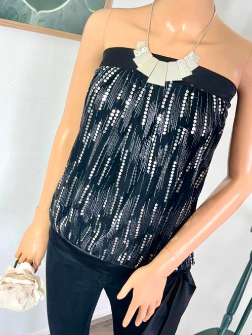 COTTON CLUB top/rok maat 38 - zwart - zilver - paillette, Kleding | Dames, Tops, Zo goed als nieuw, Maat 38/40 (M), Zwart, Zonder mouw
