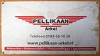 aluminium reclamebord Pellikaan hekwerken Arkel 31 x 17 cm., Ophalen of Verzenden, Gebruikt, Reclamebord