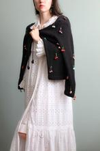 Vintage vestje met kersen S, Kleding | Dames, Truien en Vesten, Verzenden, Zwart, Zo goed als nieuw, Vintage