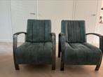 Fauteuil set groen/groenblauw suede, Ophalen of Verzenden, Zo goed als nieuw, 75 tot 100 cm