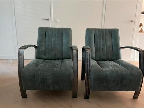 Fauteuil set groen/groenblauw suede, Huis en Inrichting, Fauteuils, Zo goed als nieuw, 75 tot 100 cm, Ophalen of Verzenden