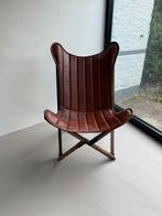 Cognac lederen vlinderstoel ZGAN, Ophalen, Zo goed als nieuw, 75 tot 100 cm