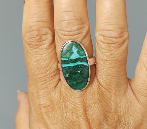 925 zilveren ring met natuurlijke Malachiet Chrysocolla, Sieraden, Tassen en Uiterlijk, Ringen, Nieuw, Dame, 17 tot 18, Zilver