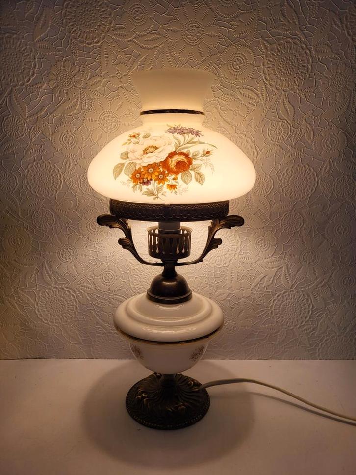 Vintage lamp tafellamp koper met glas., Antiek en Kunst, Antiek | Lampen, Ophalen of Verzenden