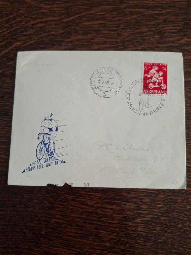 Envelop Tour van Valkenburg 1959 met kinderzegel, Ophalen of Verzenden, Envelop
