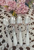 Set van 4 verzilverde brocante theelepeltjes, gemerkt, bloem, Antiek en Kunst, Curiosa en Brocante, Ophalen of Verzenden