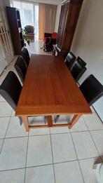 Kersenhouten eettafel met 6 lederen stoelen, Ophalen, Gebruikt