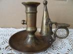 Antieke kandelaar met dover blaker kamerkandelaar messing, Ophalen of Verzenden, Overige materialen