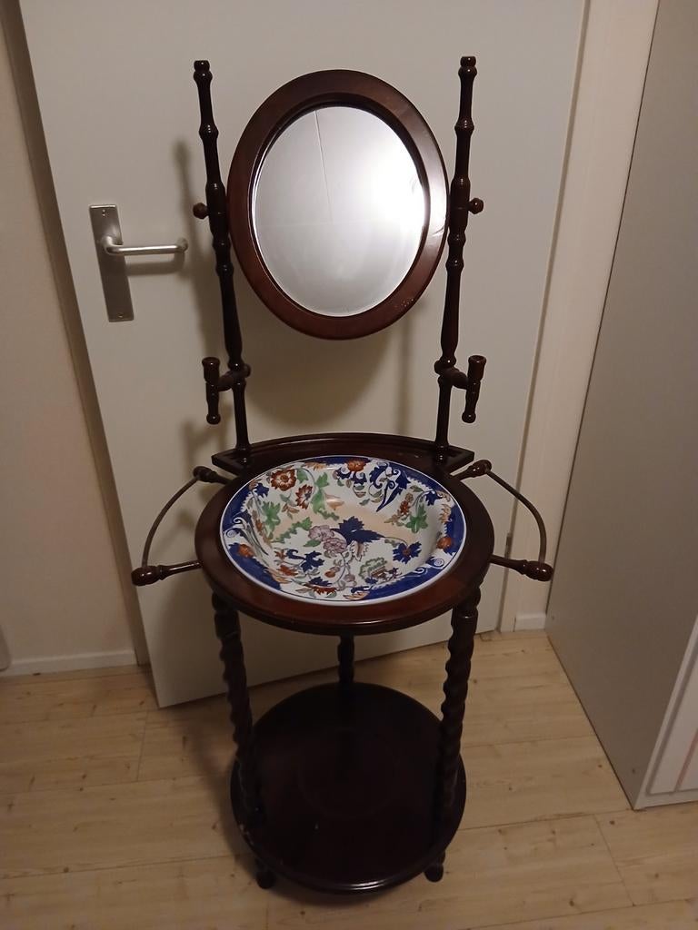 Antieke wastafel met spiegel, Antiek en Kunst, Ophalen of Verzenden