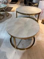 Echte Marmer glazen ronde salontafel- set van 2 beige, Ophalen of Verzenden, Rond, 50 tot 100 cm, Minder dan 50 cm