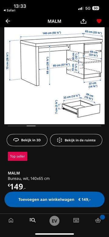 IKEA Malm bureau - goede staat - afbeelding 9