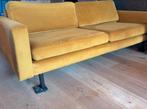 Okergeel 3-zits bank van velvet stof, Ophalen, Gebruikt, Driepersoons, Rechte bank