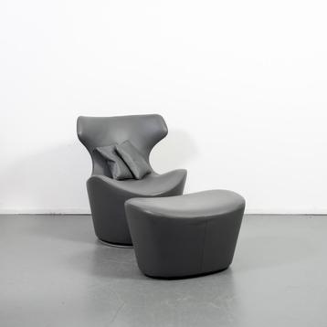5x B&B Italia Piccola Papilio Fauteuil + Hocker Grijs Leer beschikbaar voor biedingen