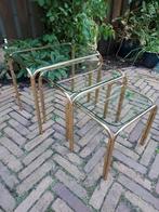 gouden hollywood regency tafeltjes met glasplaat, Ophalen, Minder dan 45 cm, Minder dan 55 cm, Zo goed als nieuw