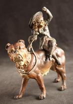 Antiek sculptuur meisje met hond, Ophalen of Verzenden