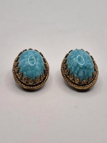 Antieke oorclips, Turquoise cabochon steen beschikbaar voor biedingen