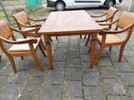 Teakhouten eettafel met 4 stoelen, Gebruikt, De Kebof Gees, Vijf personen of meer, 150 tot 200 cm