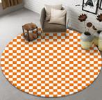Oranje Wit Geblokt Rond Vloerkleed / Dambord Kleed Tapijt, 100 tot 150 cm, Verzenden, Overige kleuren, Rond