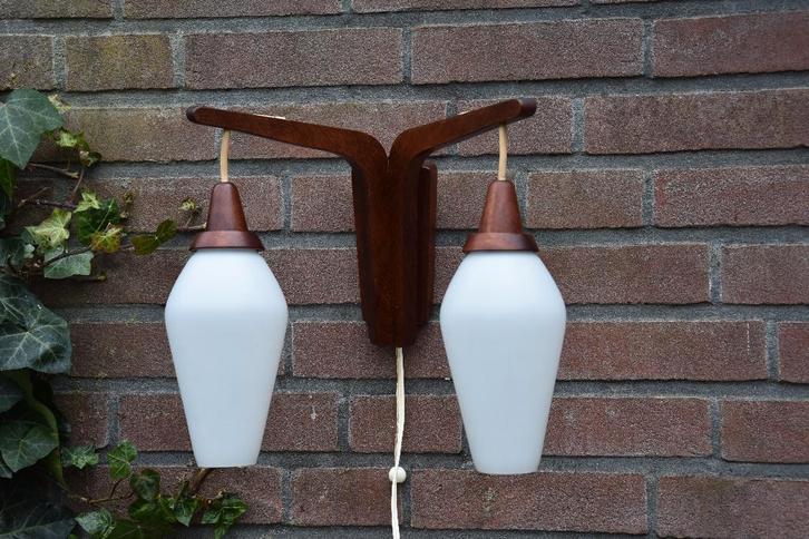 Vintage Deens Wandlamp, Huis en Inrichting, Lampen | Wandlampen, Gebruikt, Glas, Hout, Kunststof, Metaal, Stof, Overige materialen