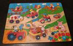 Noppen puzzel met dieren in voertuigen, Ophalen of Verzenden, Minder dan 10 stukjes, Zo goed als nieuw, Van hout