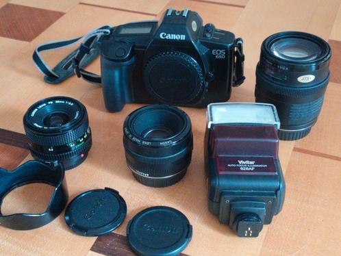 Canon EOS 650 set met 3 lenzen . Fc, Audio, Tv en Foto, Fotocamera's Analoog, Zo goed als nieuw, Spiegelreflex, Canon, Ophalen of Verzenden