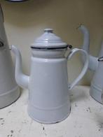 Wit emaillen koffiekannetje met vast deksel * kan koffie, Ophalen of Verzenden