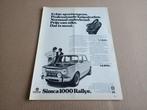 Reclame (uit oud tijdschrift) Simca 1000 Rallye (1972), Ophalen of Verzenden, Gebruikt, Auto's