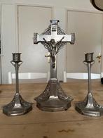 Antieke Franse spelter zink metaal art deco crucifix, Ophalen of Verzenden, Koper of Brons