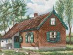 Schilderij (krijt?) van kleine boerderijtje - Henk Rexwinkel, Ophalen of Verzenden