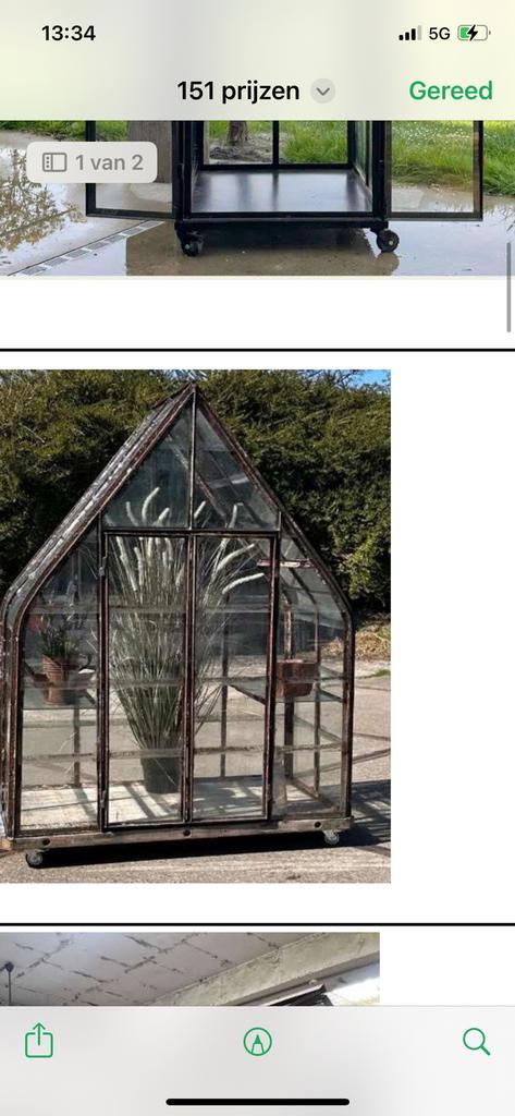 Glazen tuinkas kast tuin serre glas metaal vintage landelijk, Tuin en Terras, Kassen, Gebruikt, Aluminium, Glas, Ophalen of Verzenden